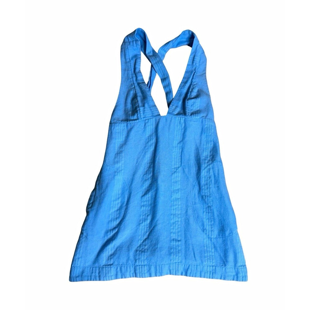 Free People Blue V-Neck Sleeveless Overalls Mini Dress w/ Pockets XS